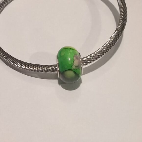 Silver Green Watercolor Charm for Pandora Style Bracelet - Picture 4 of 6